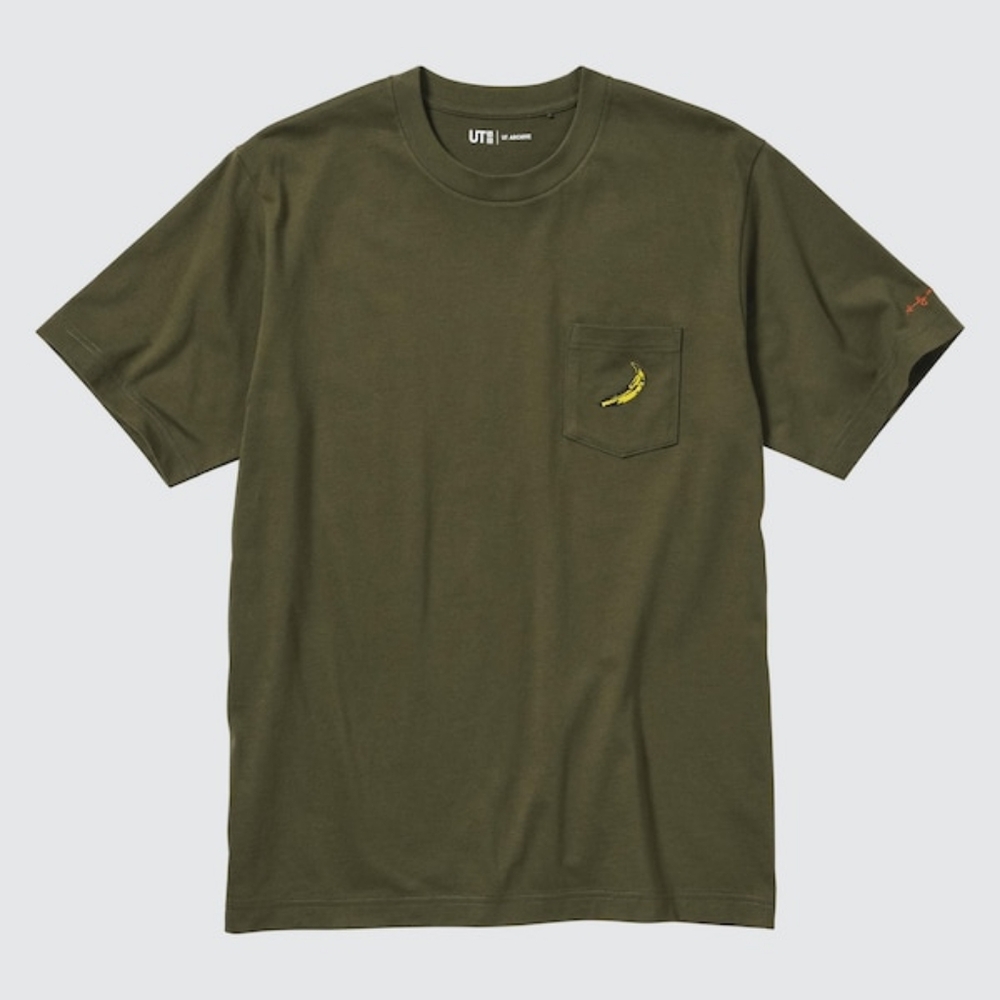 Uniqlo UT Archive Andy Warhol banana olive green pocket tee XS